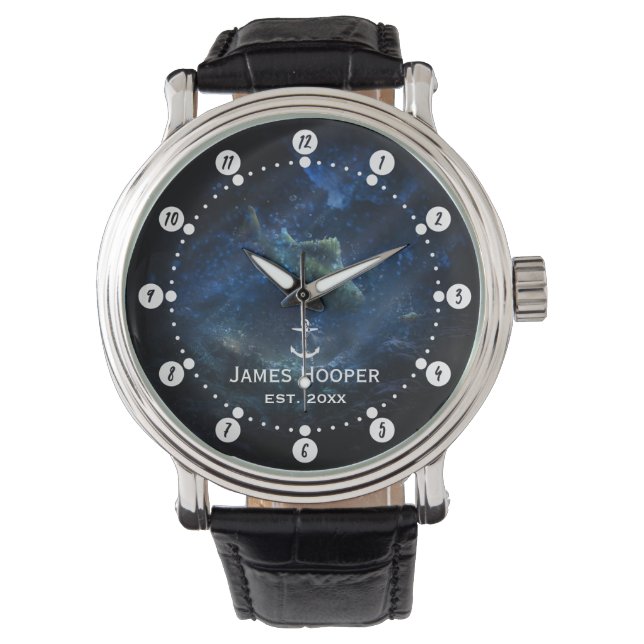 Unique anchor with name and date | Nautical Gifts Watch (Front)