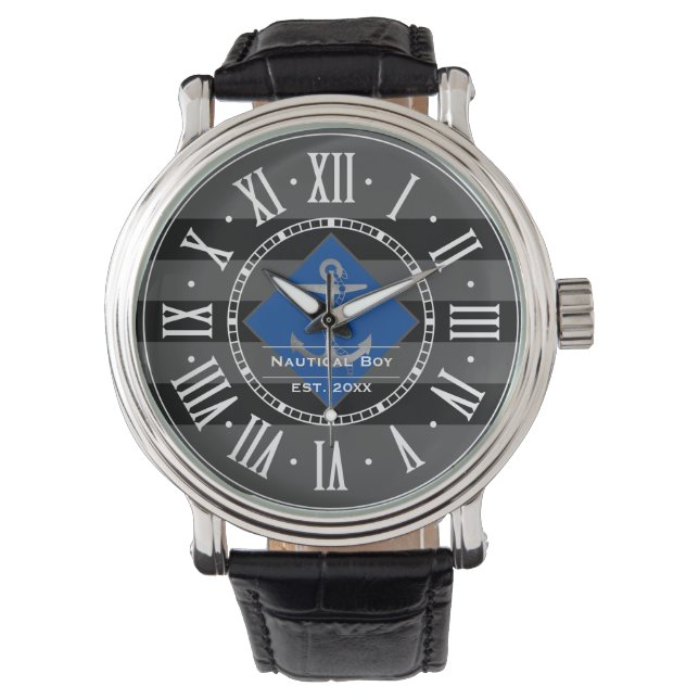Unique anchor with name and date | Nautical Gifts Watch (Front)