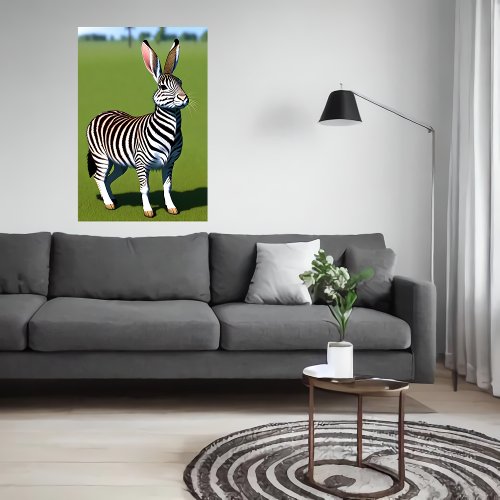 Unique and adorable Hybrid Rabbit Zebra  AI Art Poster