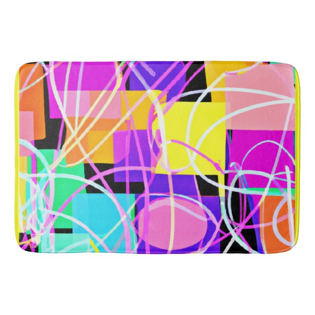 Unique And Colorful Neon Patterns Art Bath Mat (Front)