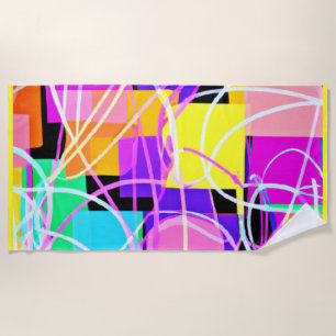 Unique And Colorful Neon Patterns Art Beach Towel