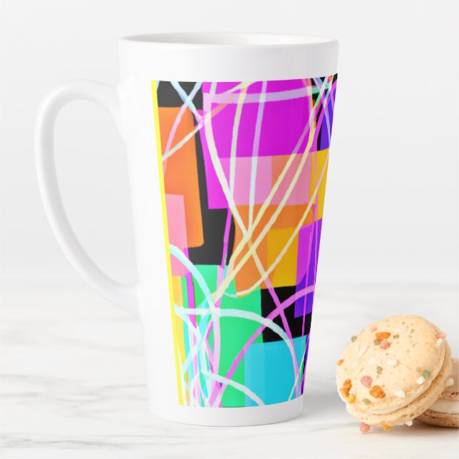 Unique And Colorful Neon Patterns Art Latte Mug (In Situ)