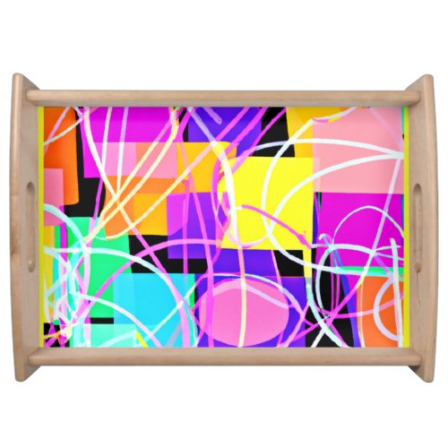 Unique And Colorful Neon Patterns Art Serving Tray
