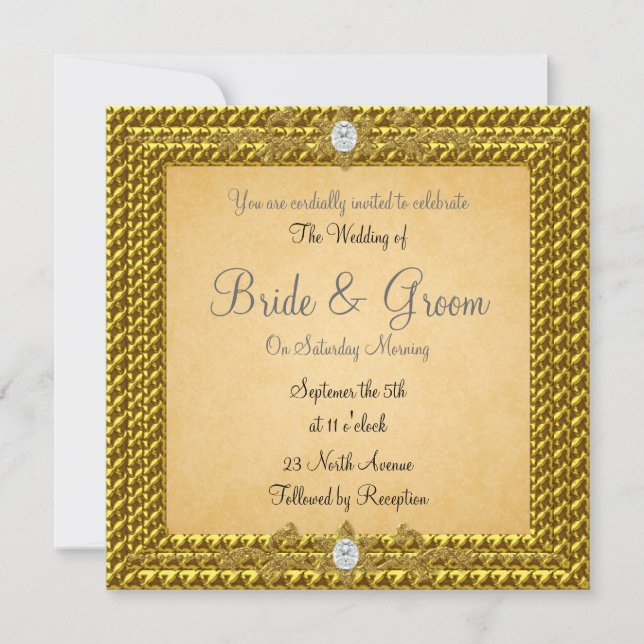 Unique and Elegant  Gold   Wedding Invitation (Front)