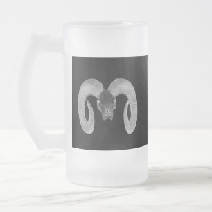 unique and handmade goat skull frosted glass beer mug