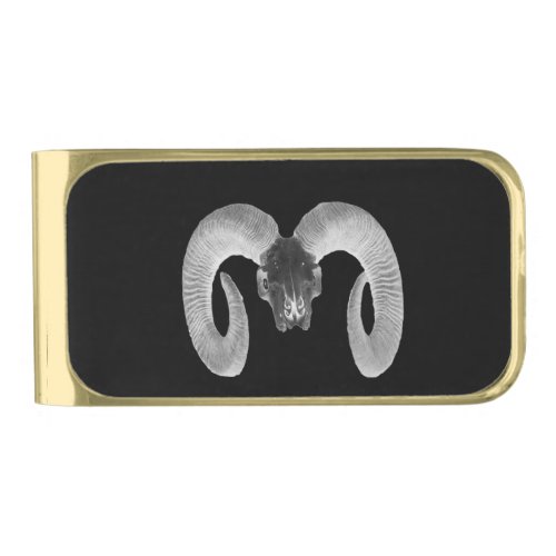 unique and handmade  goat skull gold finish money clip
