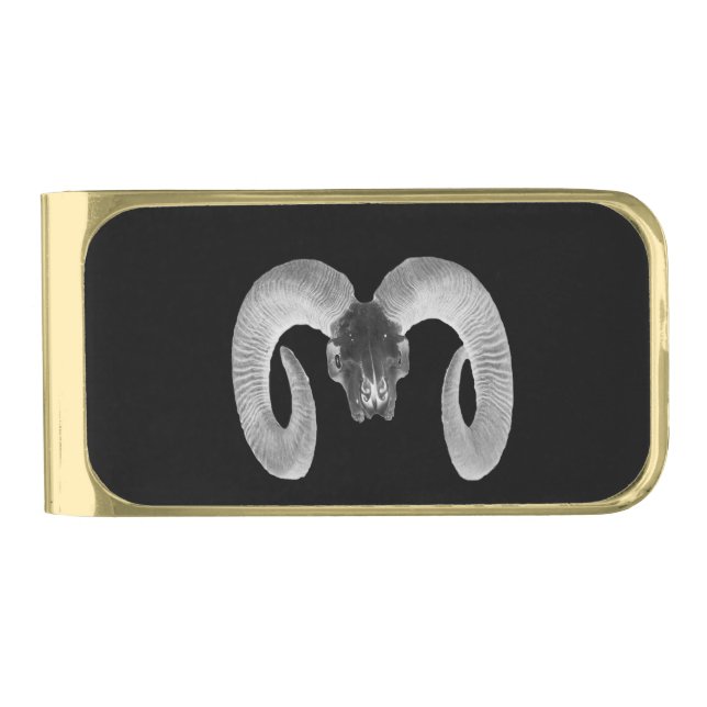 unique and handmade  goat skull gold finish money clip (Front)