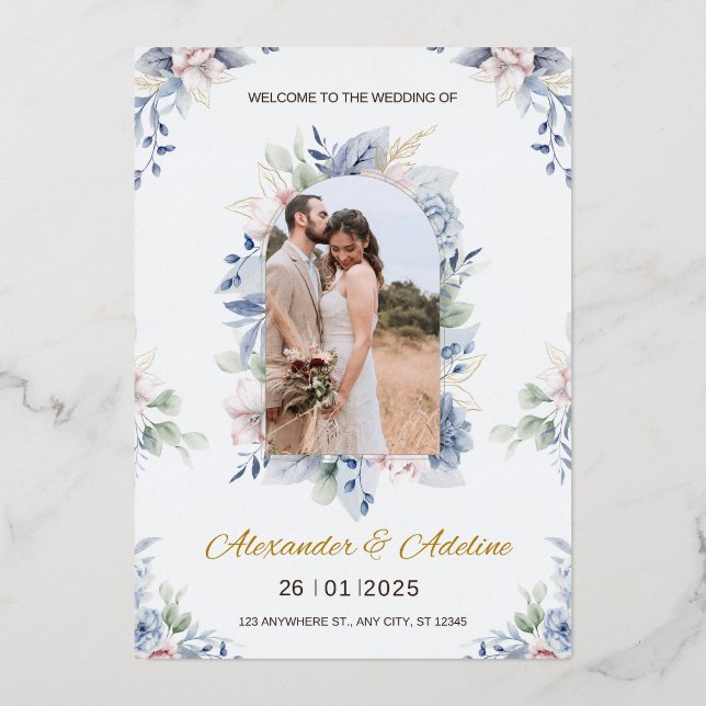 Unique and simple wedding invitation  foil invitation (Front)