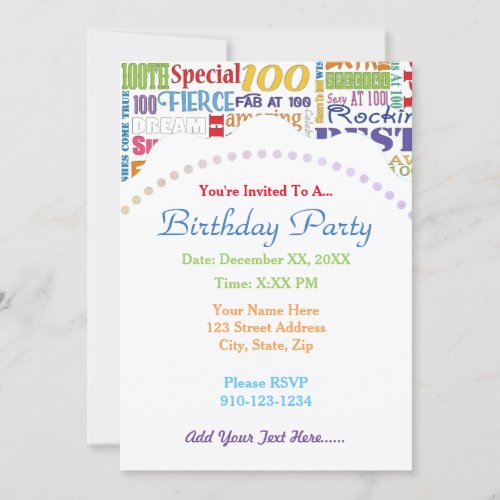 Unique And Special 100th Birthday Party Gifts Invitation