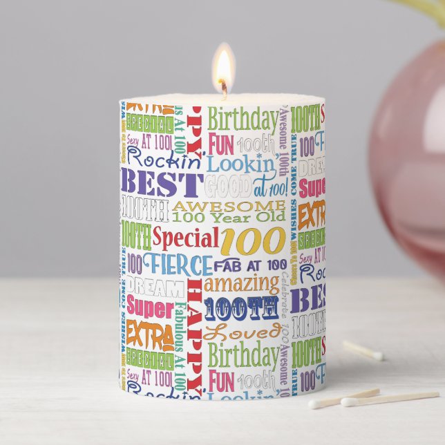 Unique And Special 100th Birthday Party Gifts Pillar Candle (In Situ)