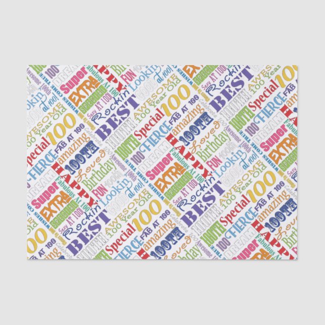 Unique And Special 100th Birthday Party Gifts Tissue Paper (Front)