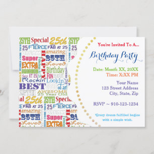 Unique And Special 25th Birthday Party Gifts Invitation