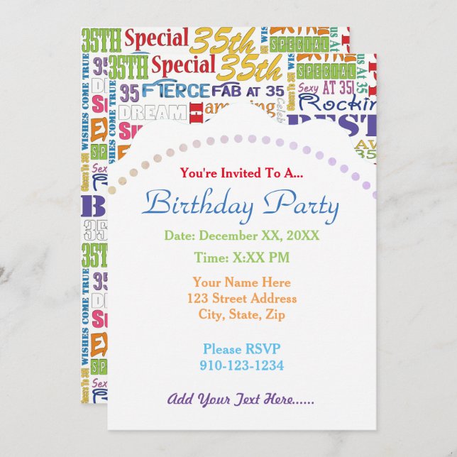 Unique And Special 35th Birthday Party Gifts Invitation (Front/Back)