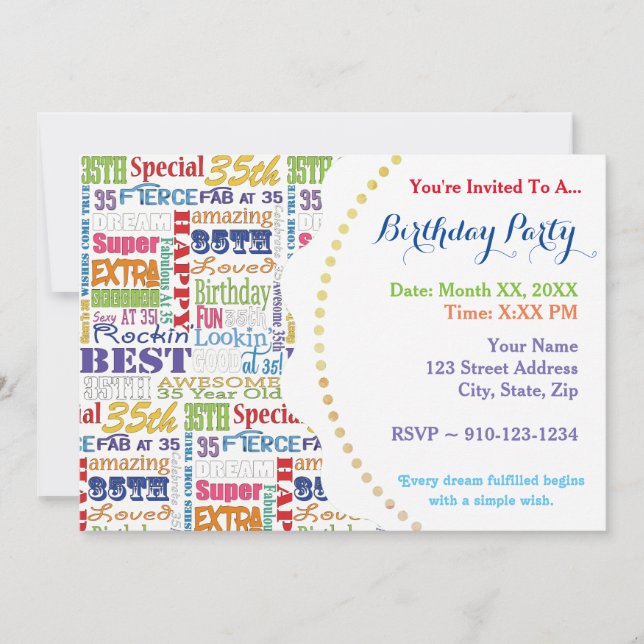 Unique And Special 35th Birthday Party Gifts Invitation (Front)