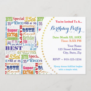 Unique And Special 35th Birthday Party Gifts Invitation