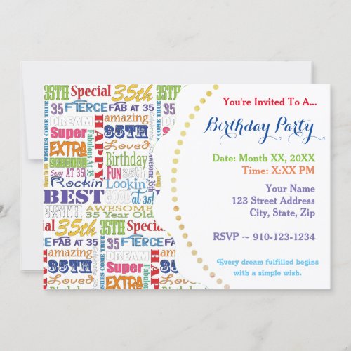 Unique And Special 35th Birthday Party Gifts Invitation