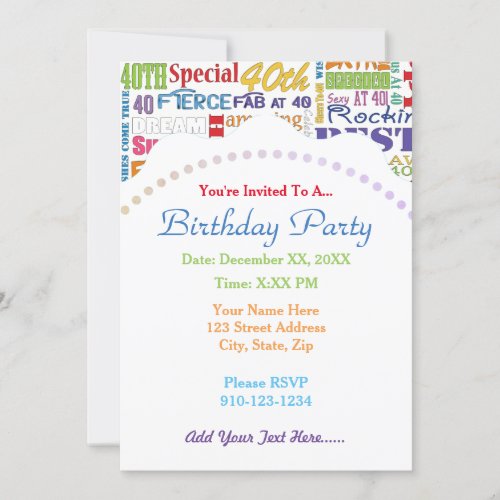 Unique And Special 40th Birthday Party Gifts Invitation