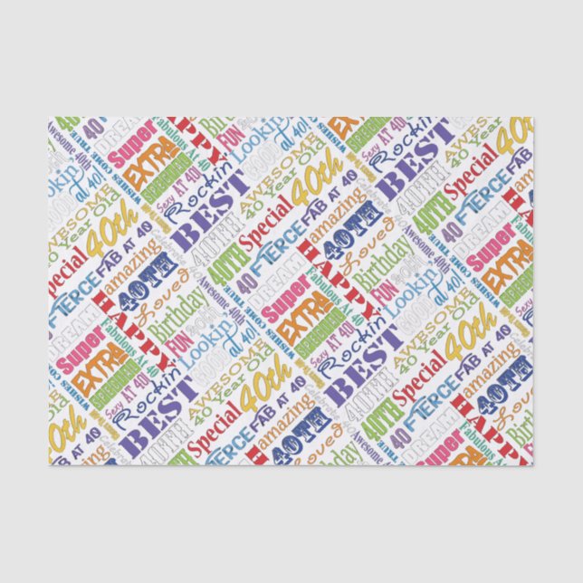 Unique And Special 40th Birthday Party Gifts Tissue Paper (Front)