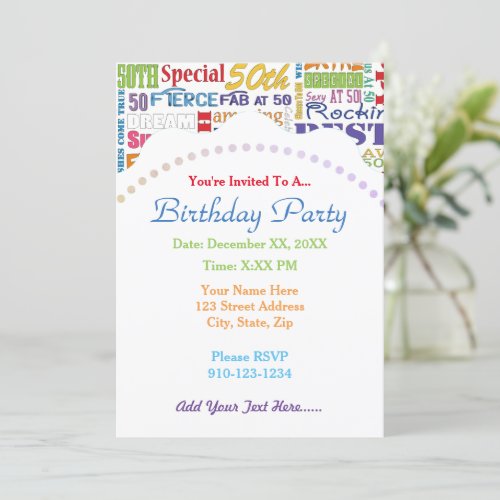 Unique And Special 50th Birthday Party Gifts Invitation