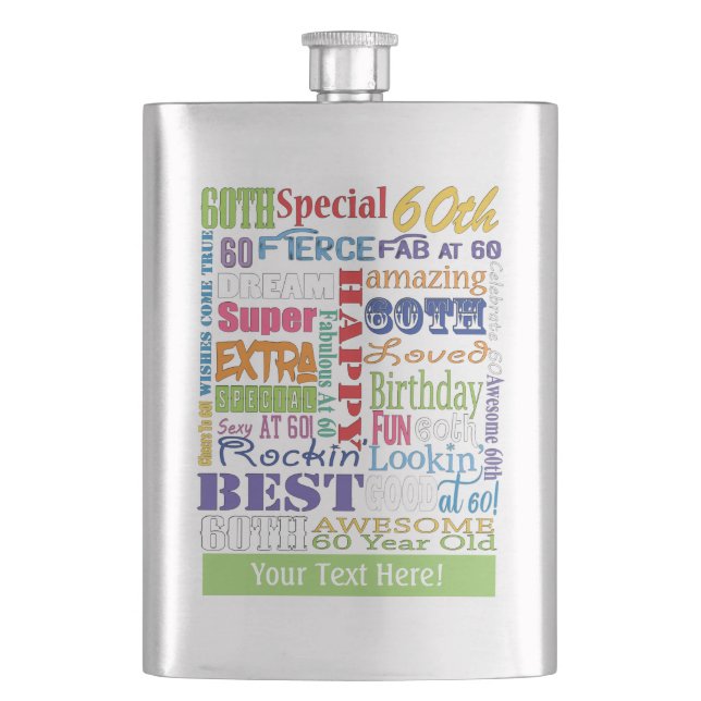 Unique And Special 60th Birthday Party Gifts Flask (Front)