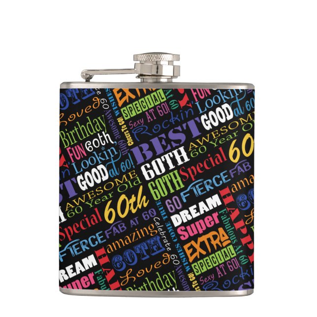 Unique And Special 60th Birthday Party Gifts Flask (Front)