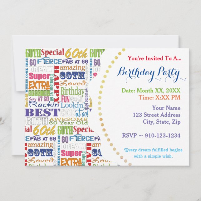 Unique And Special 60th Birthday Party Gifts Invitation (Front)