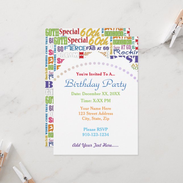 Unique And Special 60th Birthday Party Gifts Invitation (Front/Back In Situ)
