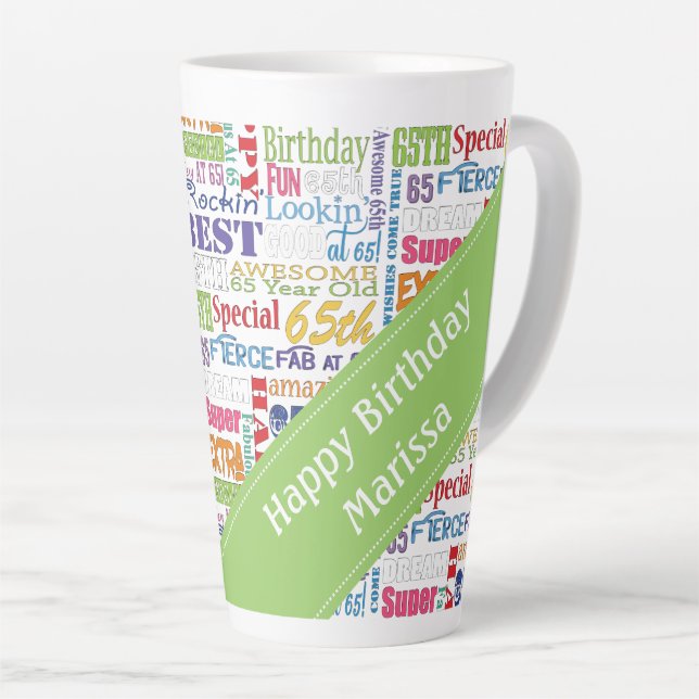 Unique And Special 65th Birthday Party Latte Mug (Right Angle)