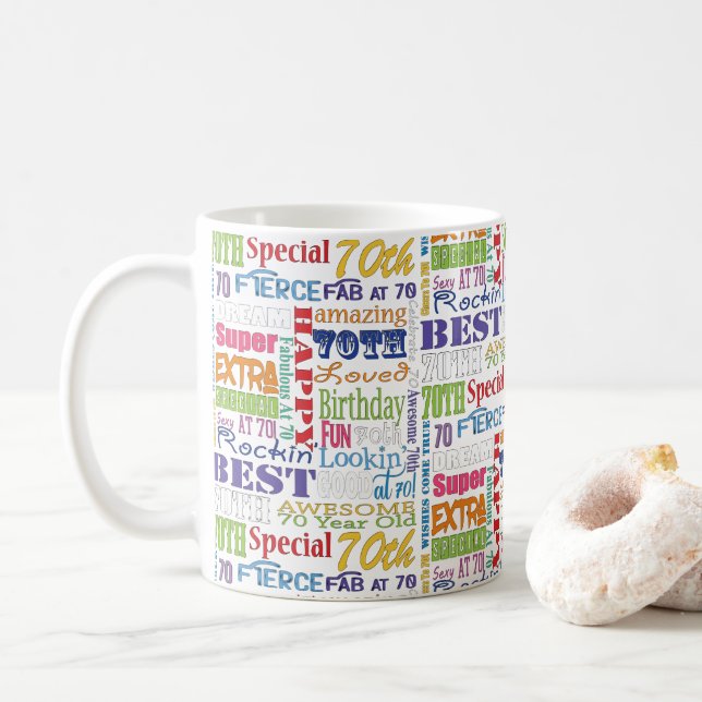 Unique And Special 70th Birthday Party Gifts Coffee Mug (With Donut)