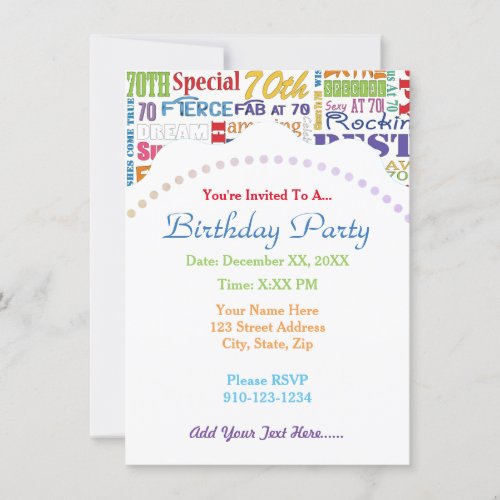 Unique And Special 70th Birthday Party Gifts Invitation