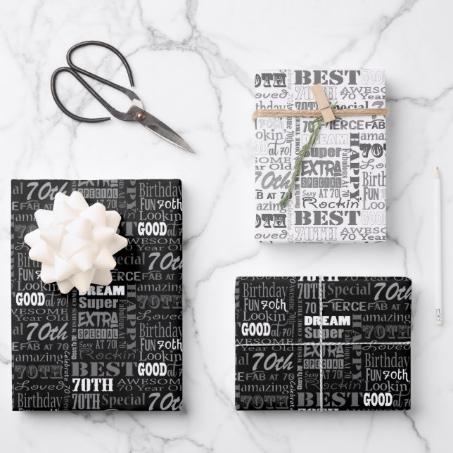 Unique And Special 70th Birthday Party Gifts Wrapping Paper Sheets (Front)