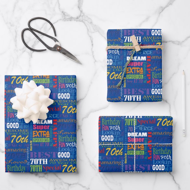 Unique And Special 70th Birthday Party Gifts Wrapping Paper Sheets (Front)