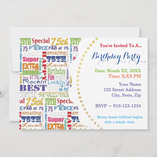Unique And Special 75th Birthday Party Gifts Invitation (Front)