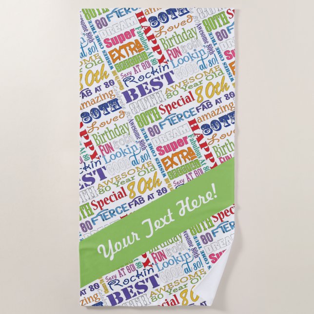 Unique And Special 80th Birthday Party Gifts Beach Towel (Front)
