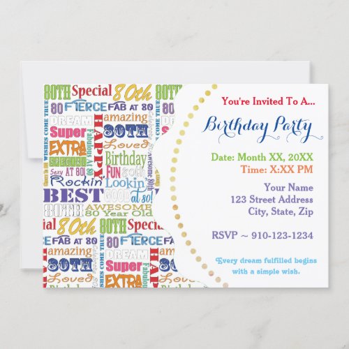 Unique And Special 80th Birthday Party Gifts Invitation