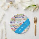 Unique And Special 80th Birthday Party Gifts Paper Plates<br><div class="desc">Typography themed 80th birthday party decor and gifts. Text includes fierce and fab at 80. fabulous at 80, amazing 80th birthday party, extra special 80th birthday, happy 80th birthday, rocking 80th birthday, looking good at 80, and amazing 80th birthday. Bright colorful text in yellow, pink, purple, blue, green and red....</div>