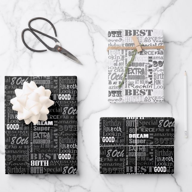 Unique And Special 80th Birthday Party Gifts Wrapping Paper Sheets (Front)