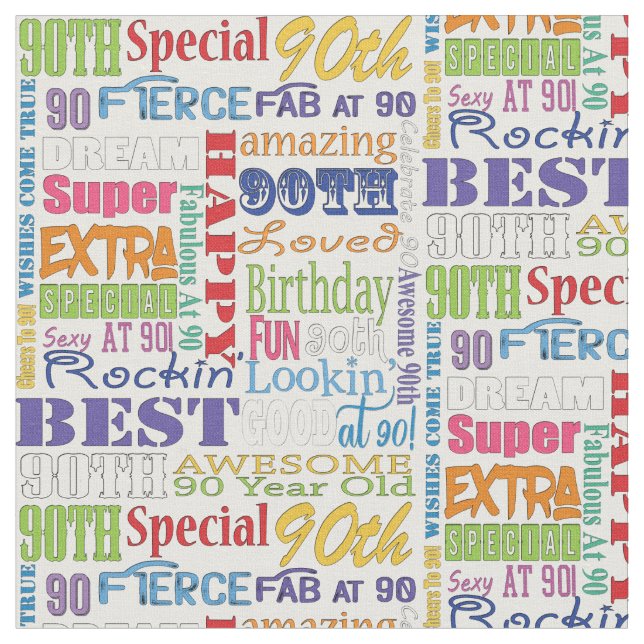 Unique And Special 90th Birthday Party Gifts Fabric (Close Up)