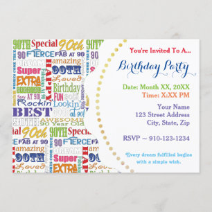 Unique And Special 90th Birthday Party Gifts Invitation