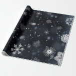 Unique and Wintry Snowflakes on Black Wrapping Paper