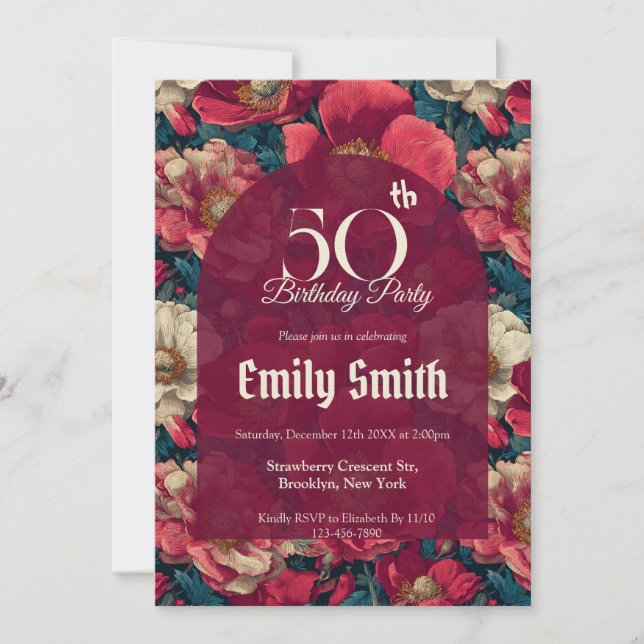 Unique Anemones Fantasy 40Th Birthday Invitation (Front)