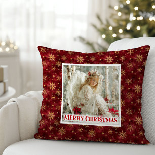 Unique Angel Red Gold Custom Name Best Christmas Throw Pillow