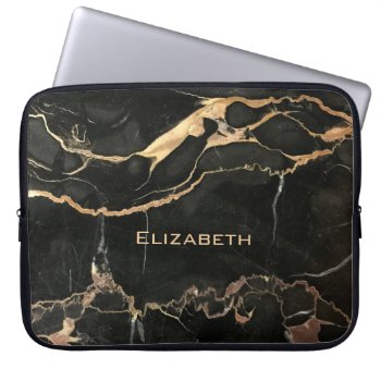 Unique Antique Black Marble And Name Laptop Sleeve by elizme1 at Zazzle