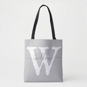 Unique Antique Monogram White Gray Typography Tote Bag
