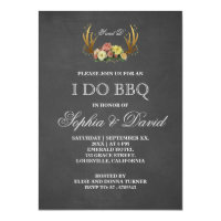 Unique Antlers Floral Chalk I DO BBQ Invitation