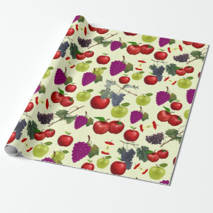 Unique Apple & Grapes Vibrant Pattern Wrapping Paper
