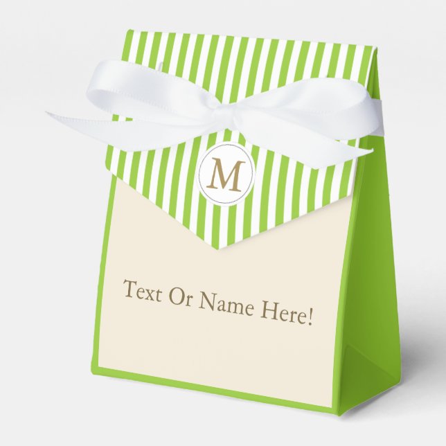 Unique Apple Green & White Striped Customizable  Favor Boxes (Front Side)