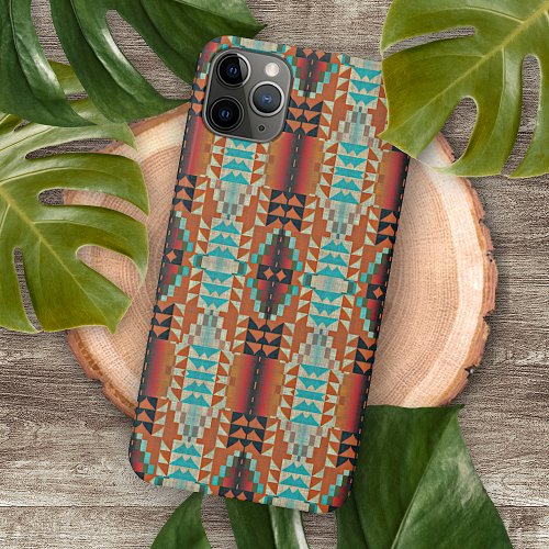 Unique Aqua Blue Red Orange Ethnic Tribal Mosaic iPhone 11Pro Max Case