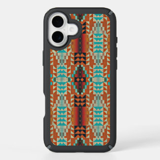 Unique Aqua Blue Red Orange Ethnic Tribal Mosaic iPhone 16 Plus Case
