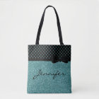 Unique Aqua Glitter Black Polka Dots Personalized